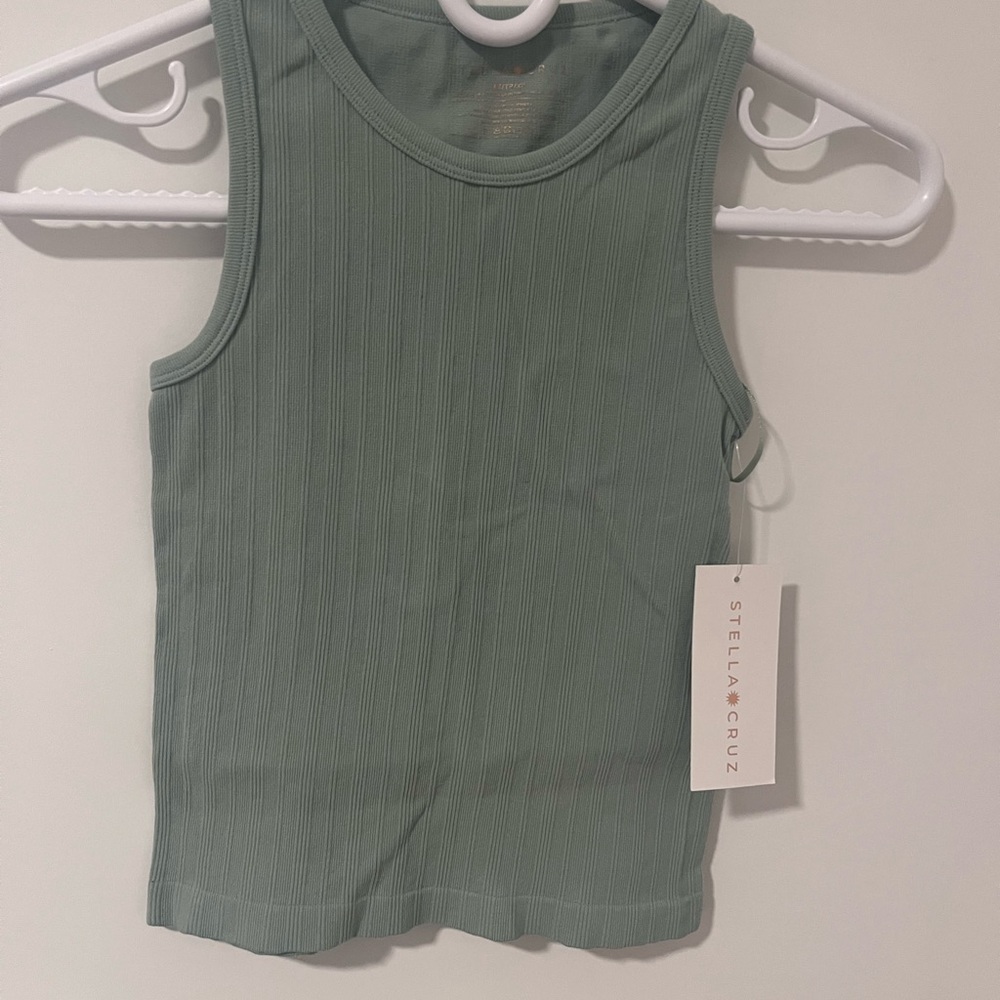 Stella Cruz Green Ribbed Tank Top